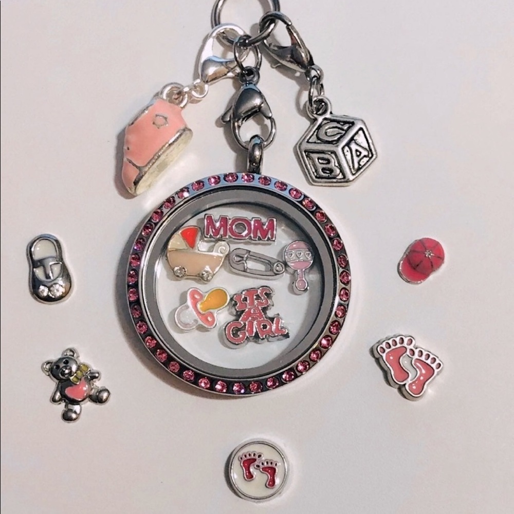 NWT IT'S A GIRL Stainless Steel & Pink Crystal Living Locket